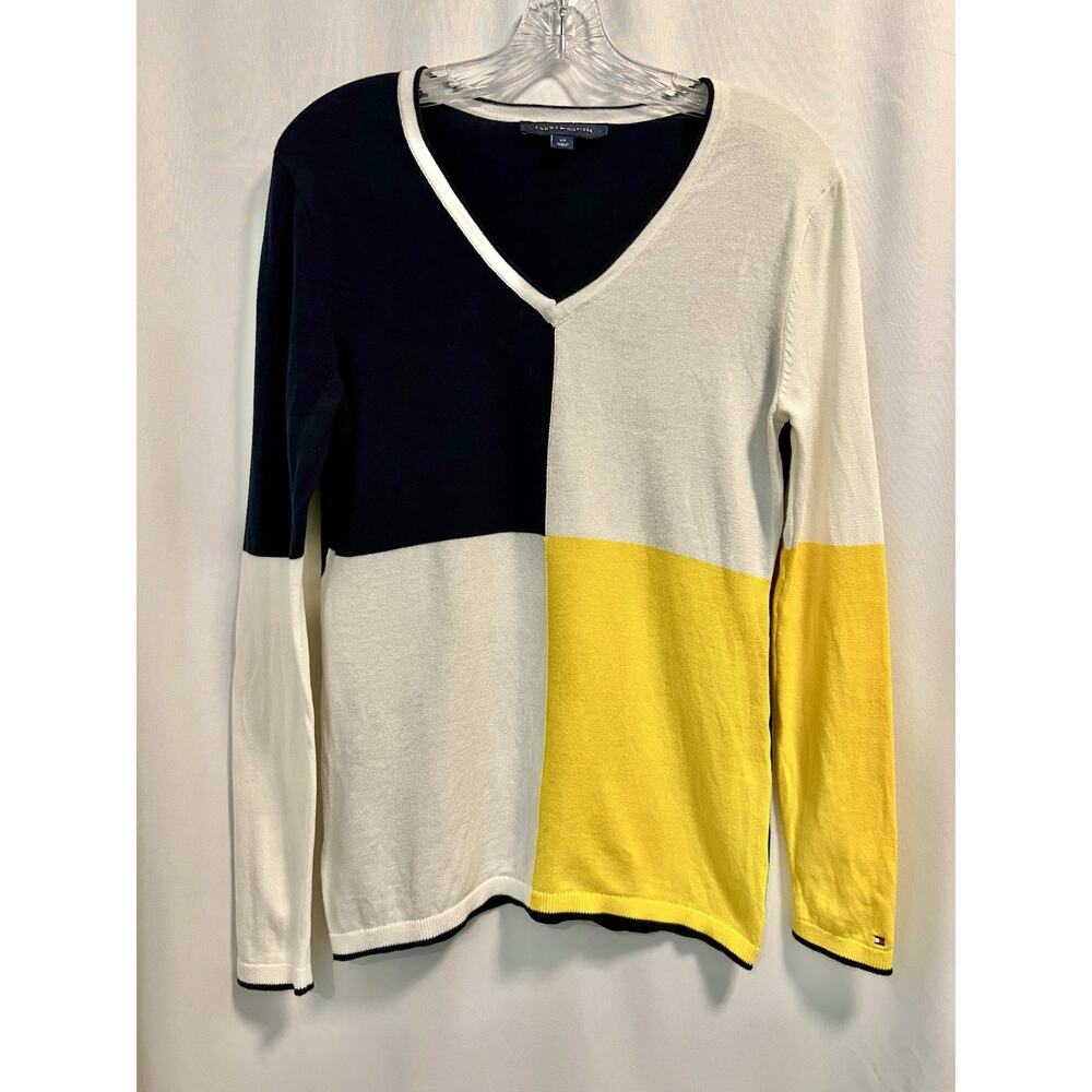 Tommy Hilfiger | Vintage V-Neck Color Block Navy Yellow White Sweater - Small